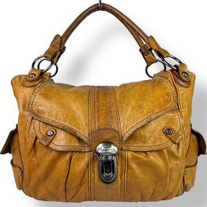 Francesco Biasia Distressed Italian Leather Slouchy Shoulder Hobo Bag Y2K